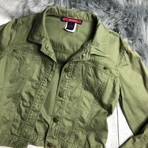 BCBGMAXAZRIA Army Green Crop Utility Jean Jacket
